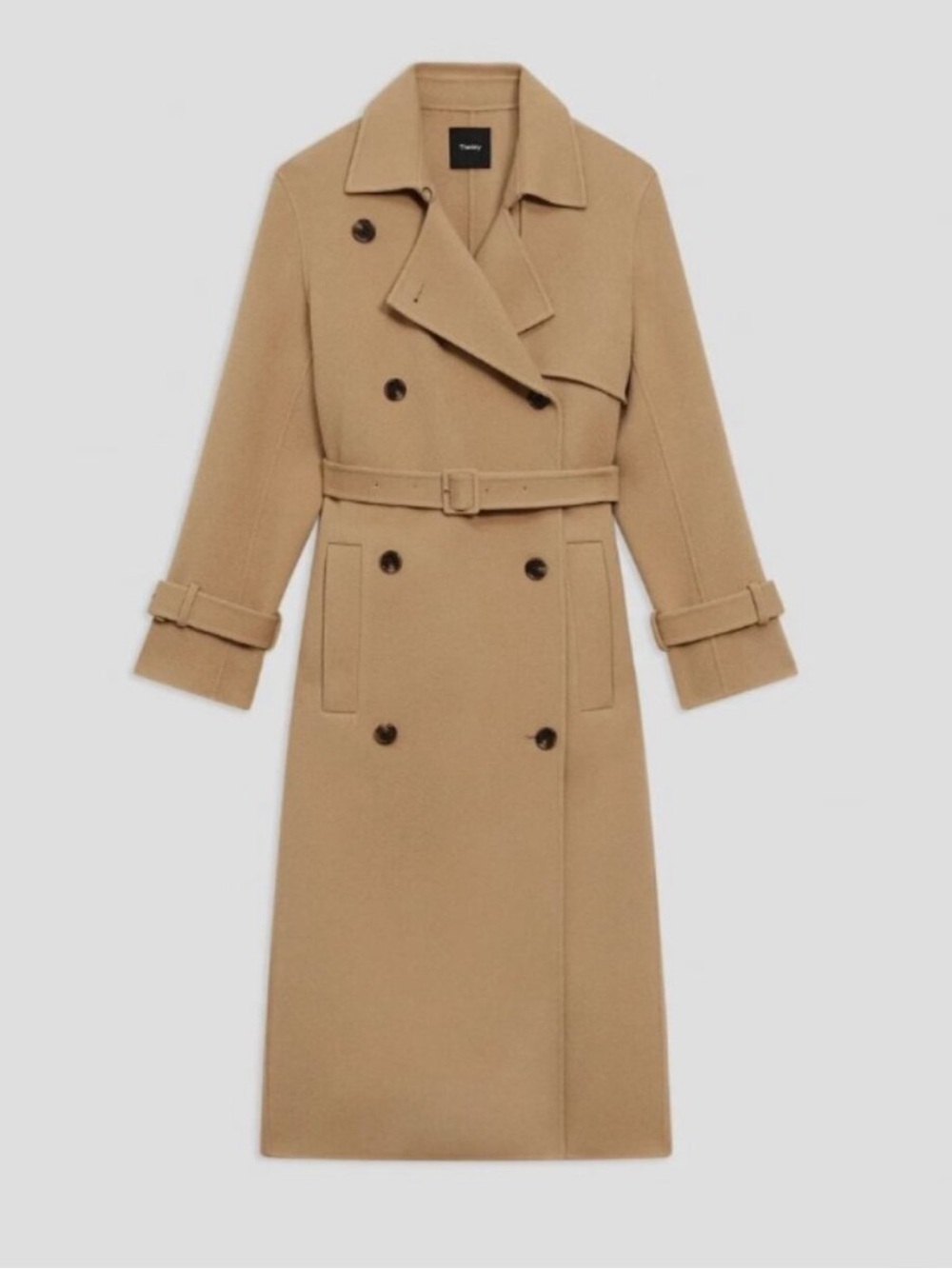 Theory Camel Double-Breasted Wool/Cashmere Blend Trench Coat NWT
